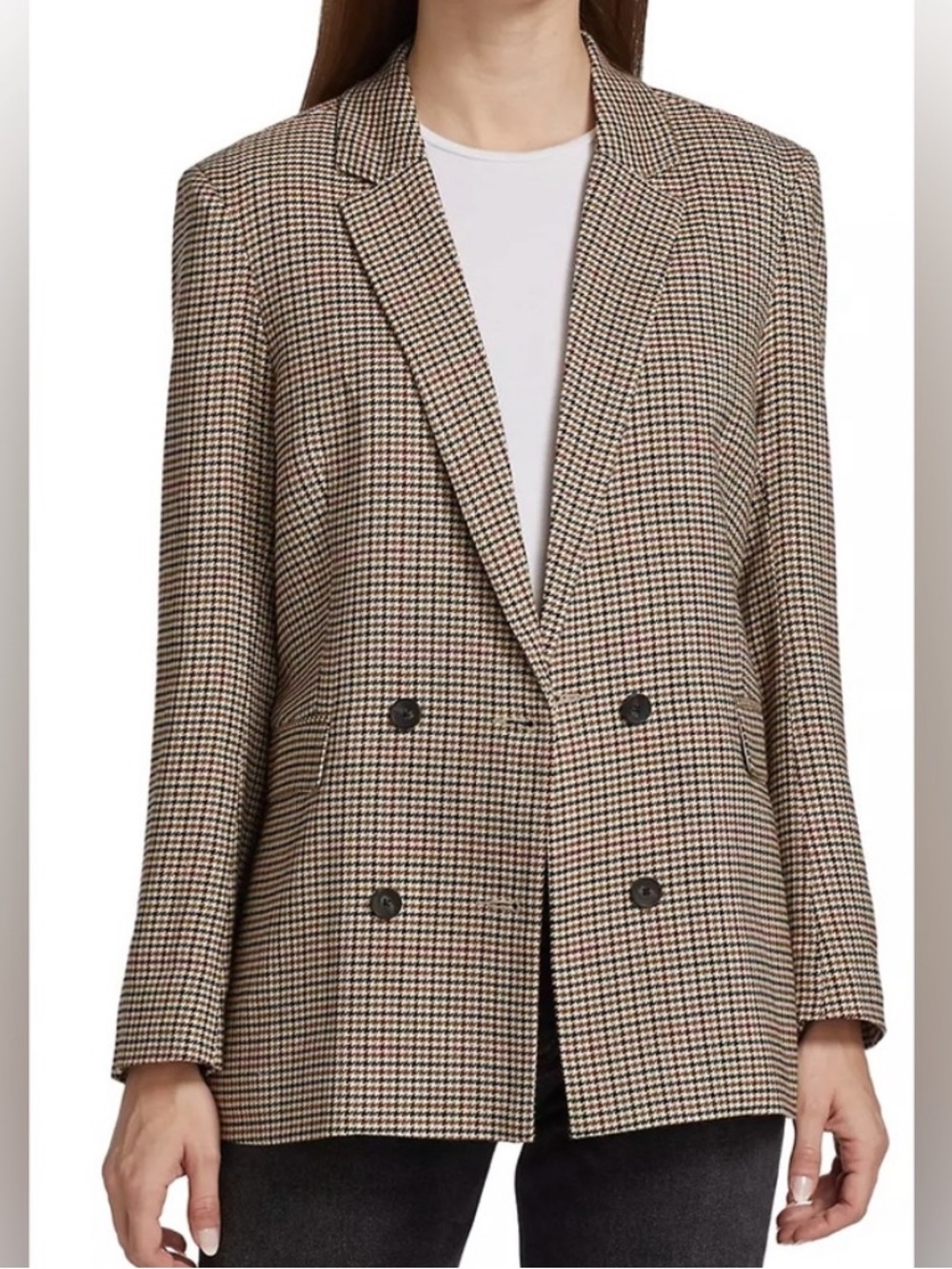 Rails Cambridge Plaid Double Breasted Blazer Brown and Cream Houndstooth NWT XS